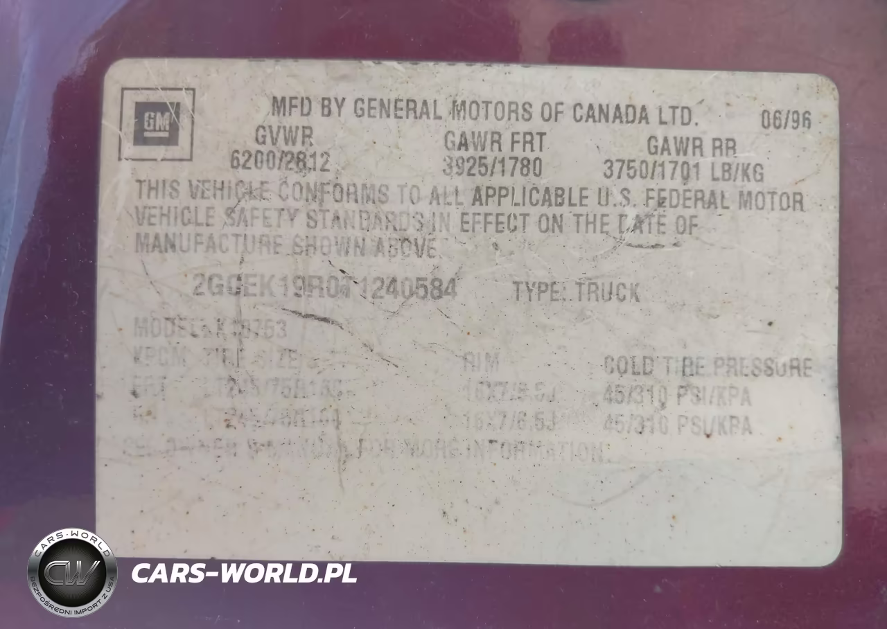 1996 Chevrolet Gmt-400 K1500 VIN:2GCEK19R0T1240584 - 9