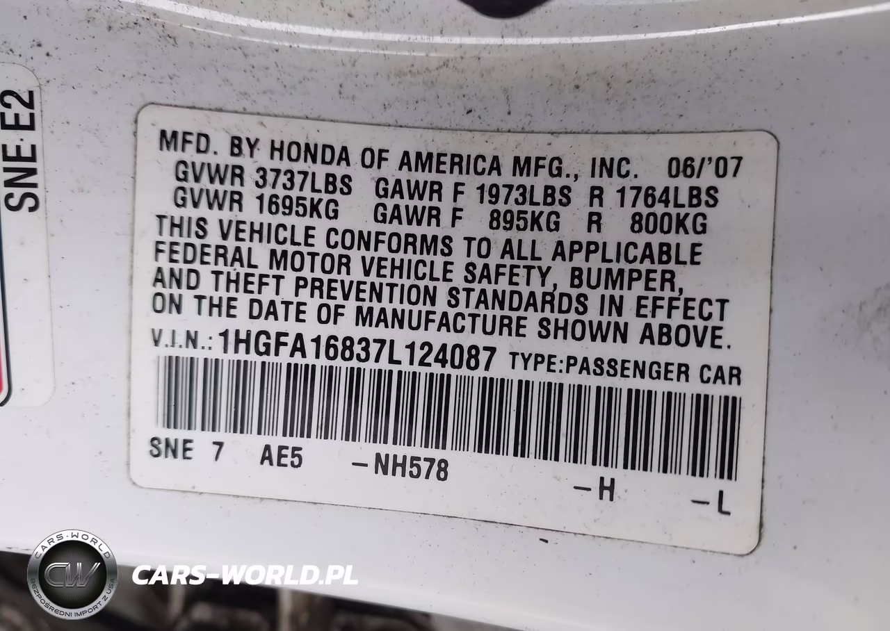 2007 Honda Civic Ex VIN:1HGFA16837L124087 - 9
