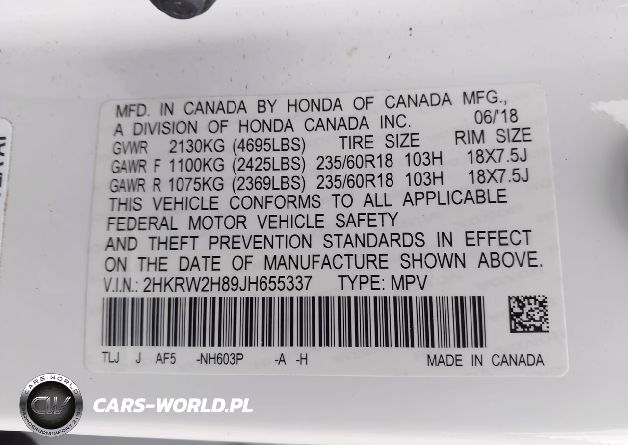 2018 Honda Cr-V Ex-L-Ex-L Navi VIN:2HKRW2H89JH655337 - 9