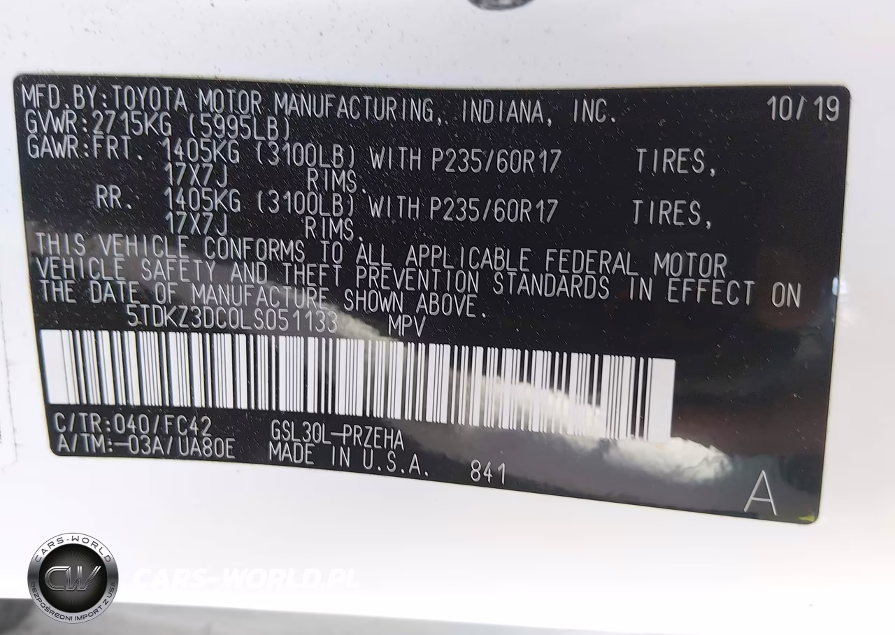 2020 Toyota Sienna Le VIN:5TDKZ3DC0LS051133 - 9