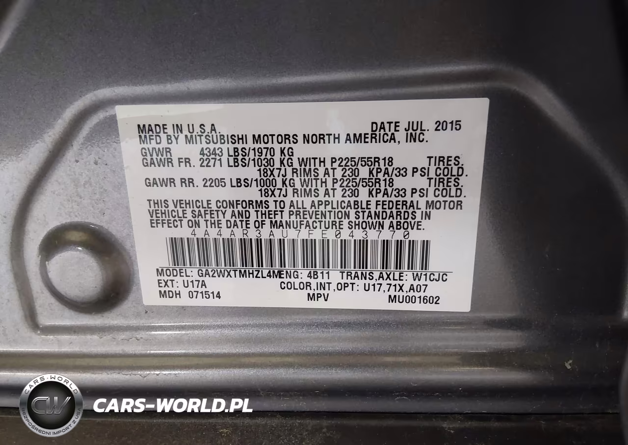 2015 Mitsubishi Outlander Sport Es VIN:4A4AR3AU7FE043770 - 9