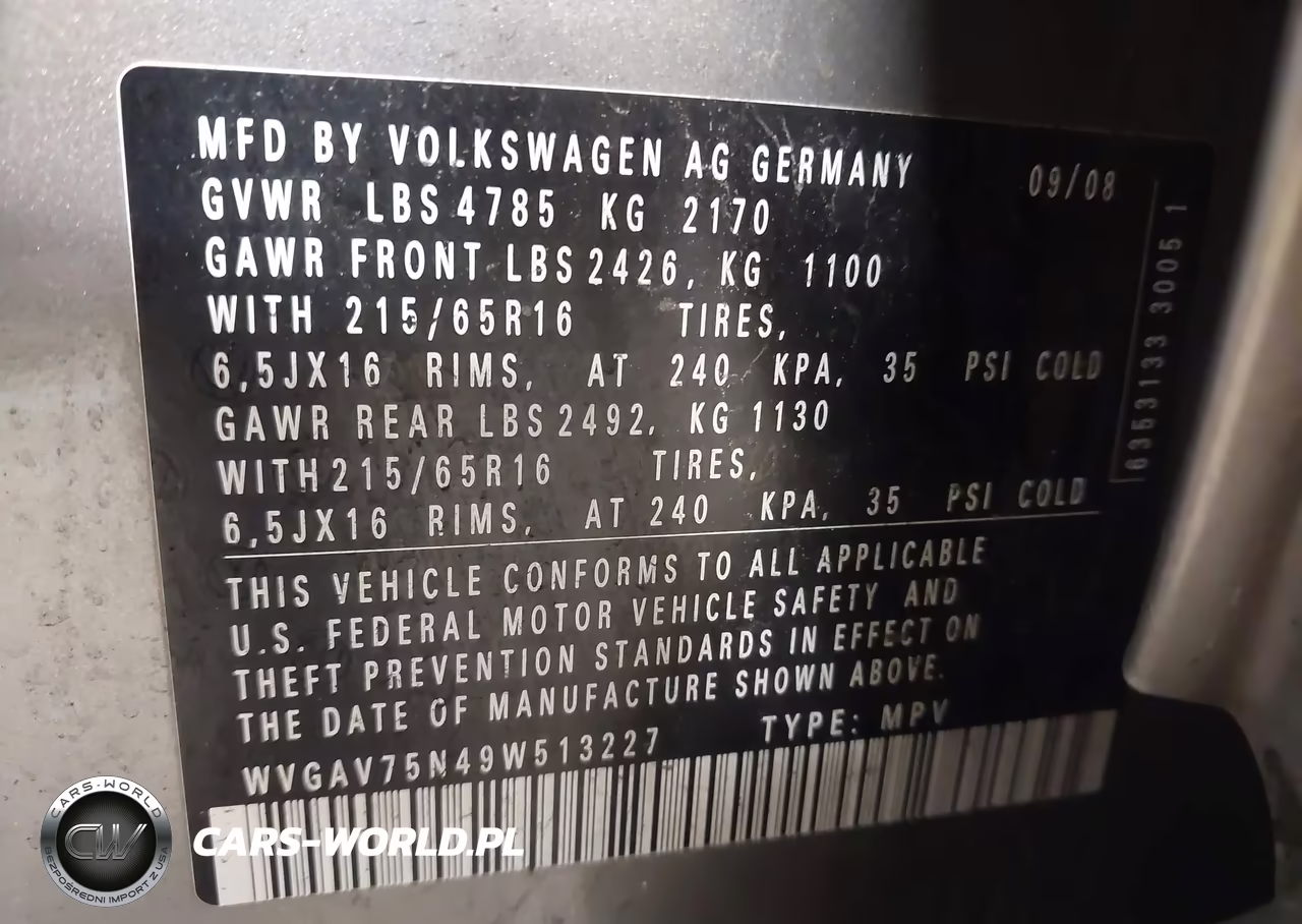 2009 Volkswagen Tiguan S-Se-Sel VIN:WVGAV75N49W513227 - 9