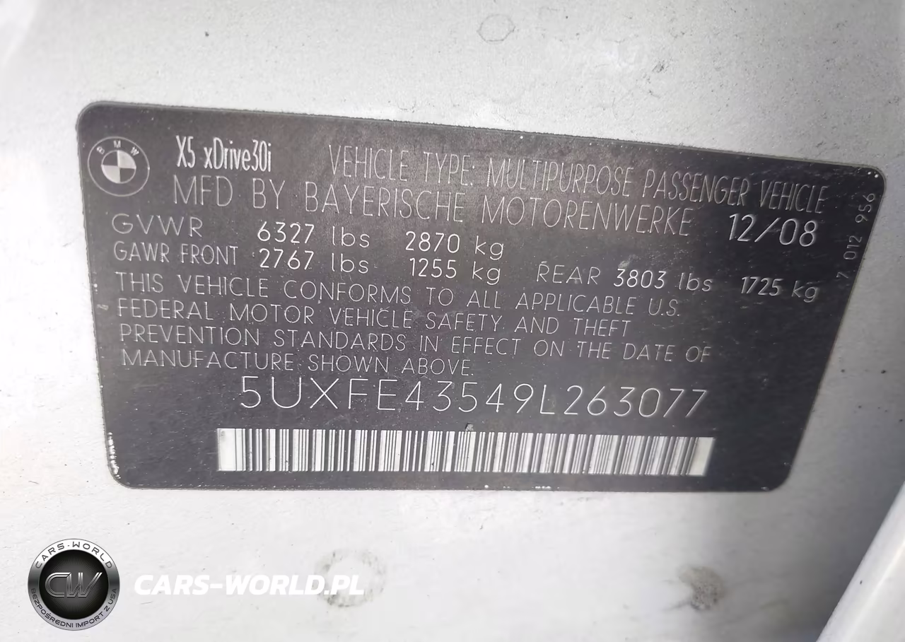 2009 BMW X5 xDrive30I VIN:5UXFE43549L263077 - 9