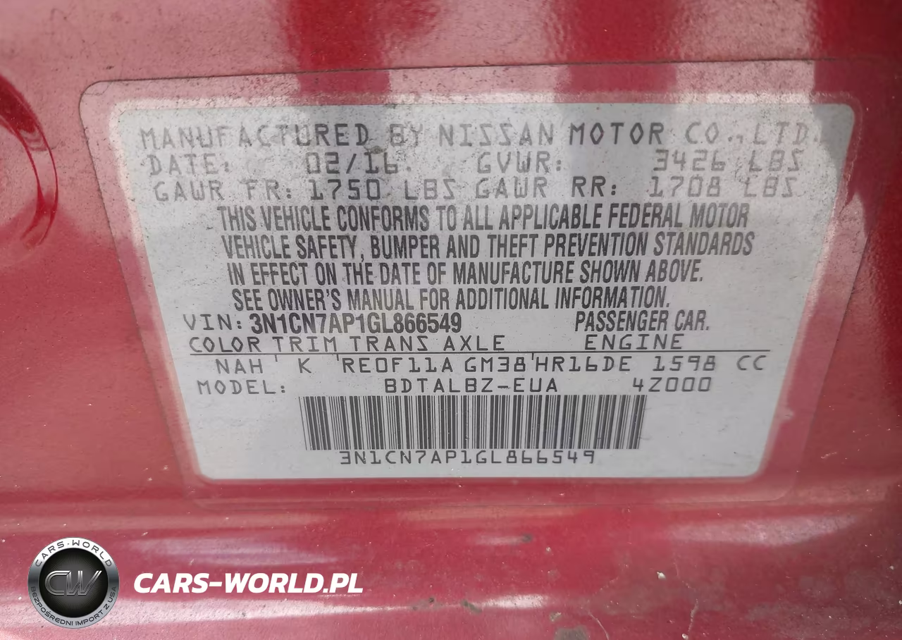 2016 Nissan Versa 1.6 S-1.6 S+-1.6 Sl-1.6 Sv VIN:3N1CN7AP1GL866549 - 9