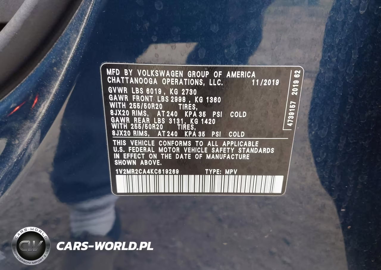 2019 Volkswagen Atlas 3.6L V6 Sel VIN:1V2MR2CA4KC619269 - 9