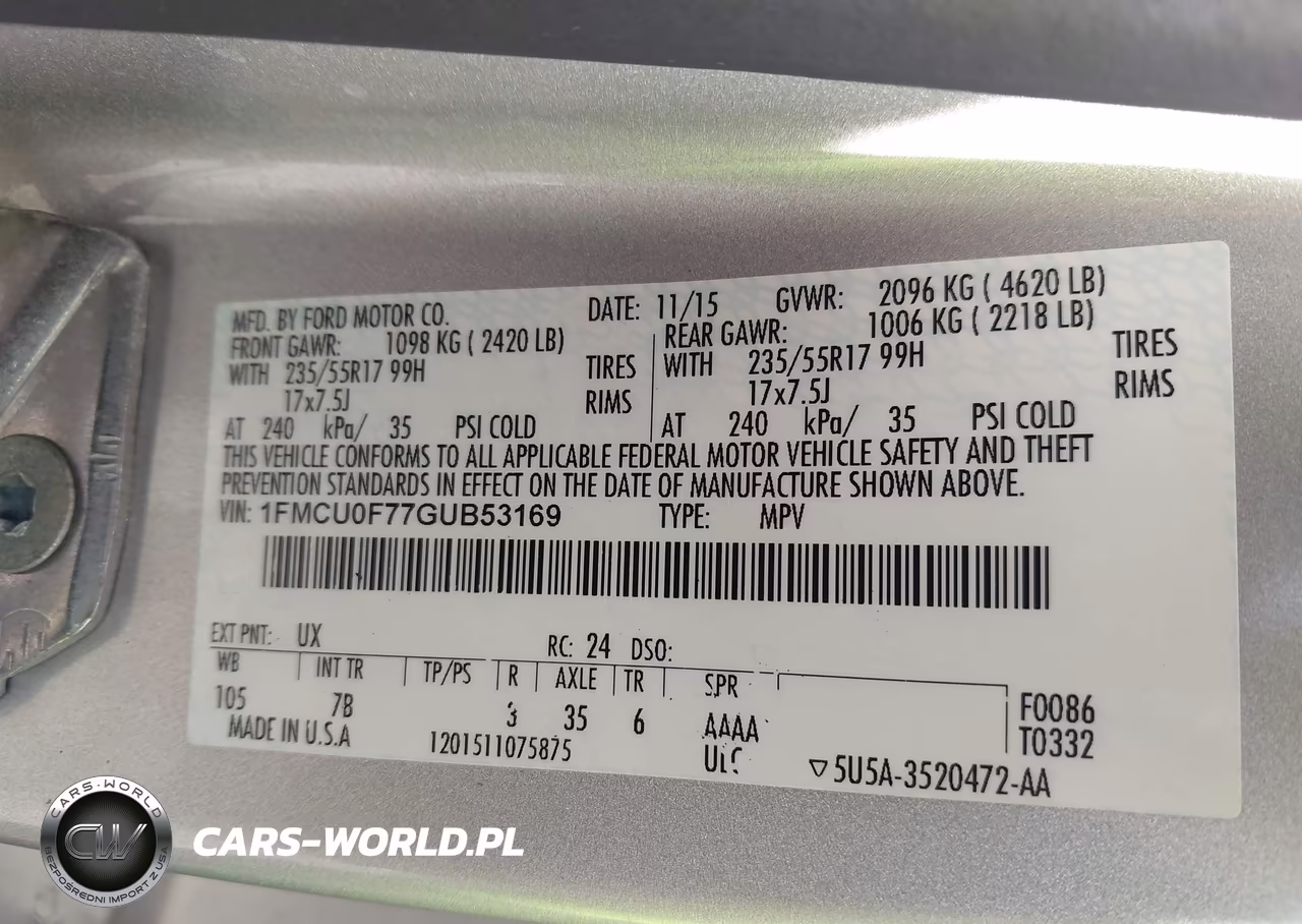 2016 Ford Escape S VIN:1FMCU0F77GUB53169 - 9