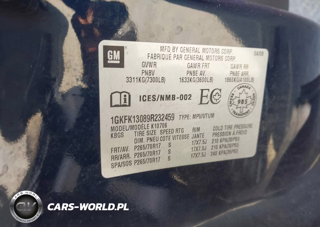 2009 GMC Yukon Commercial VIN:1GKFK13089R232459 - 9