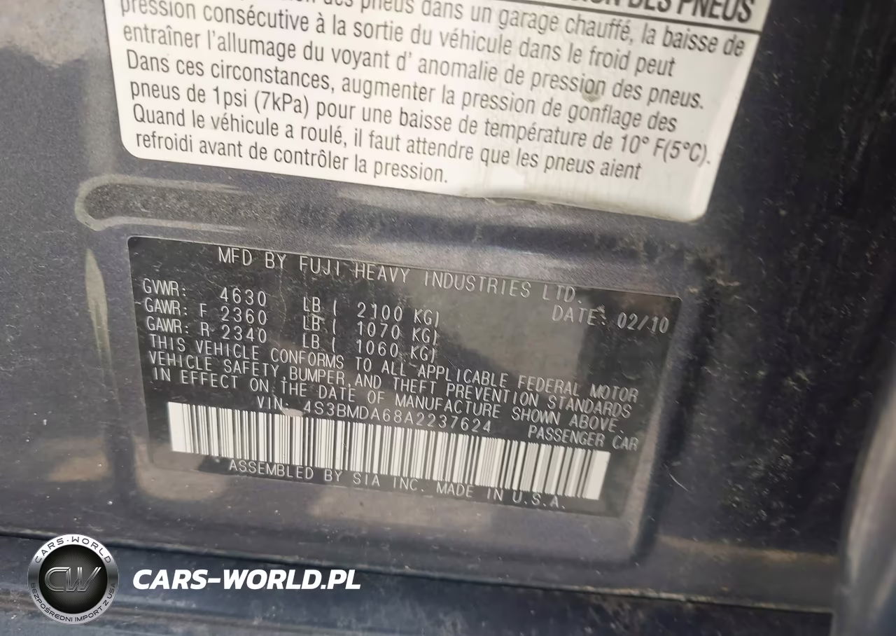 2010 Subaru Legacy 3.6R VIN:4S3BMDA68A2237624 - 9
