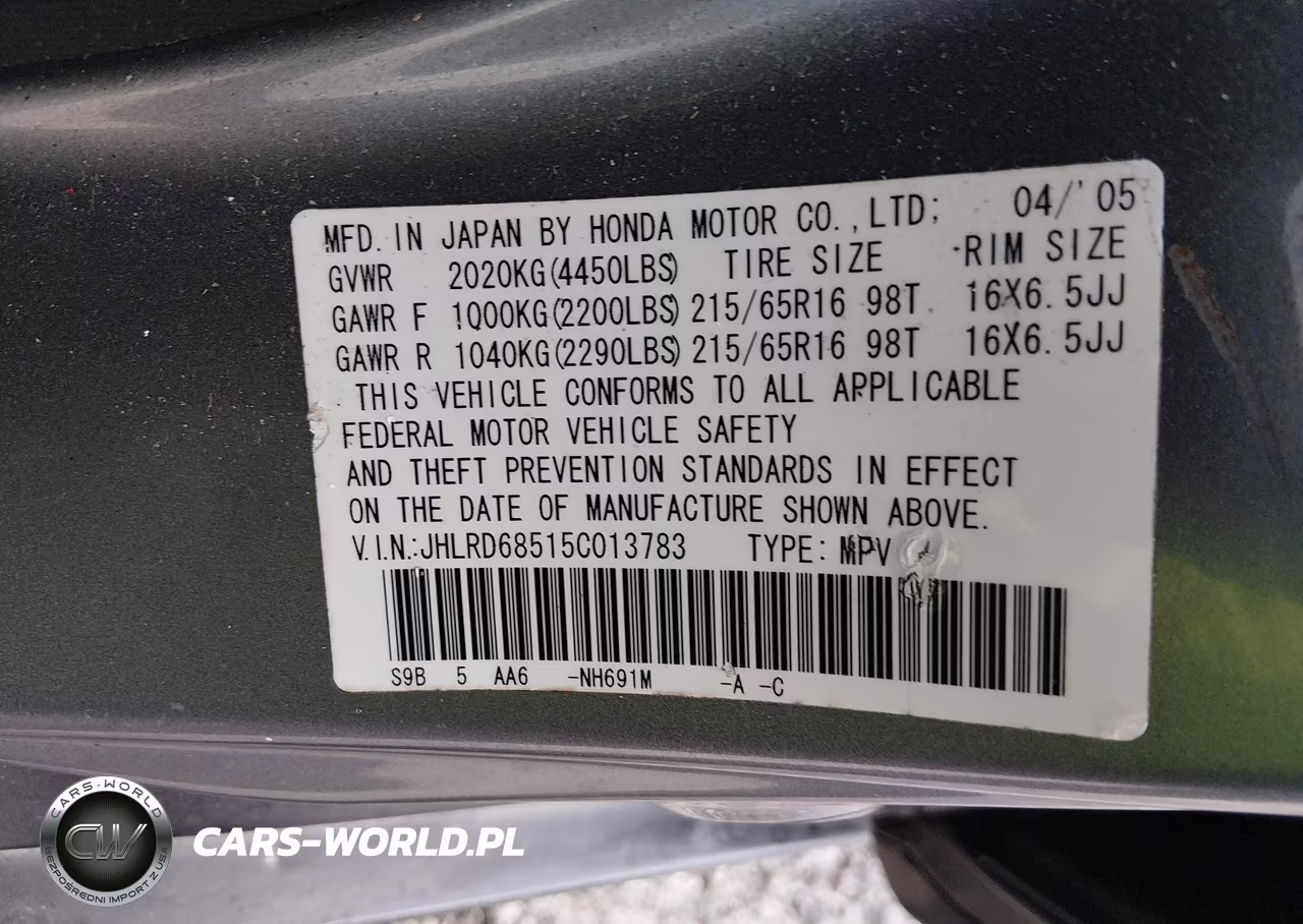 2005 Honda Cr-V Lx VIN:JHLRD68515C013783 - 9
