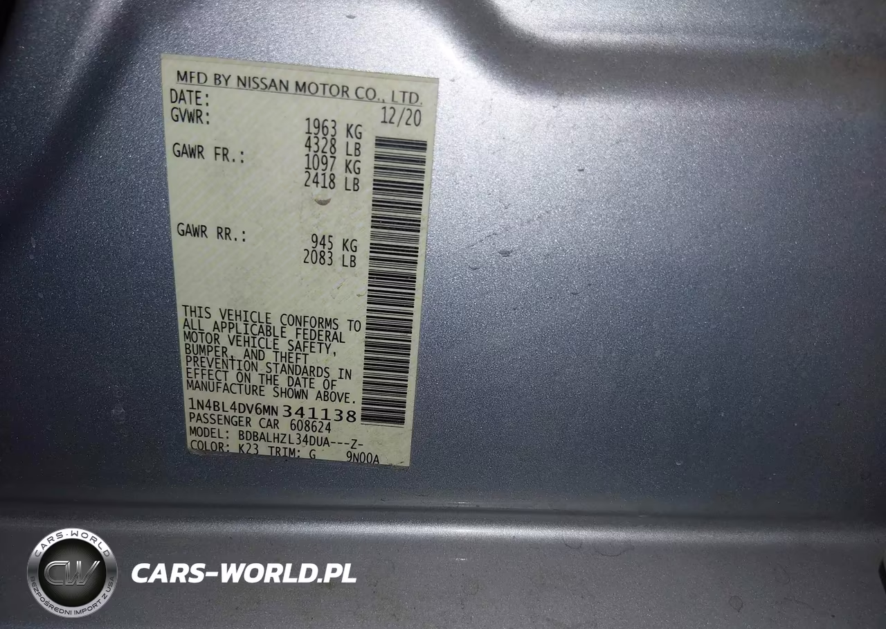 2021 Nissan Altima Sv Fwd VIN:1N4BL4DV6MN341138 - 9