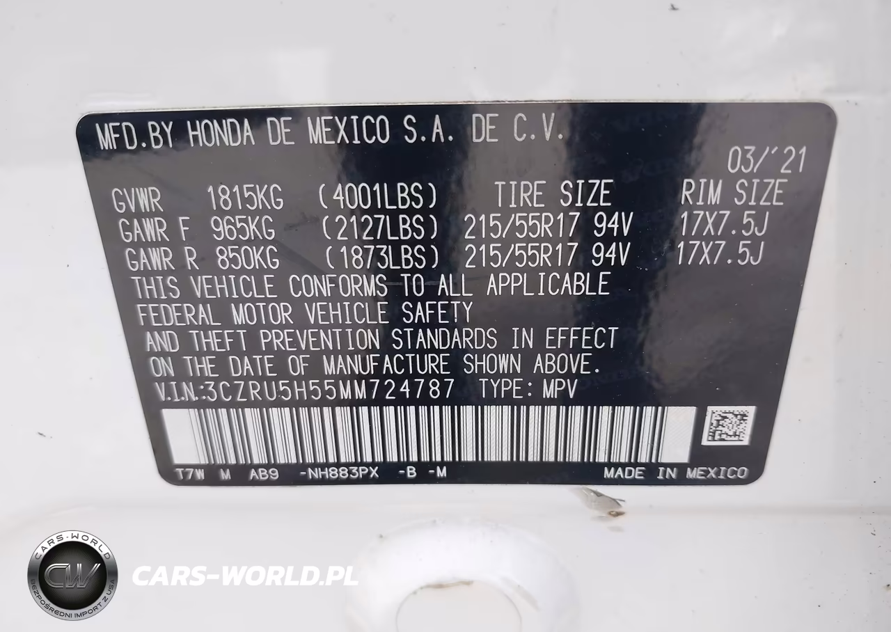 2021 Honda Hr-V 2Wd Ex VIN:3CZRU5H55MM724787 - 9
