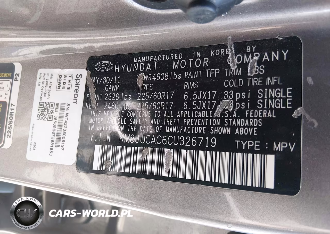 2012 Hyundai Tucson Gls VIN:KM8JUCAC6CU326719 - 9