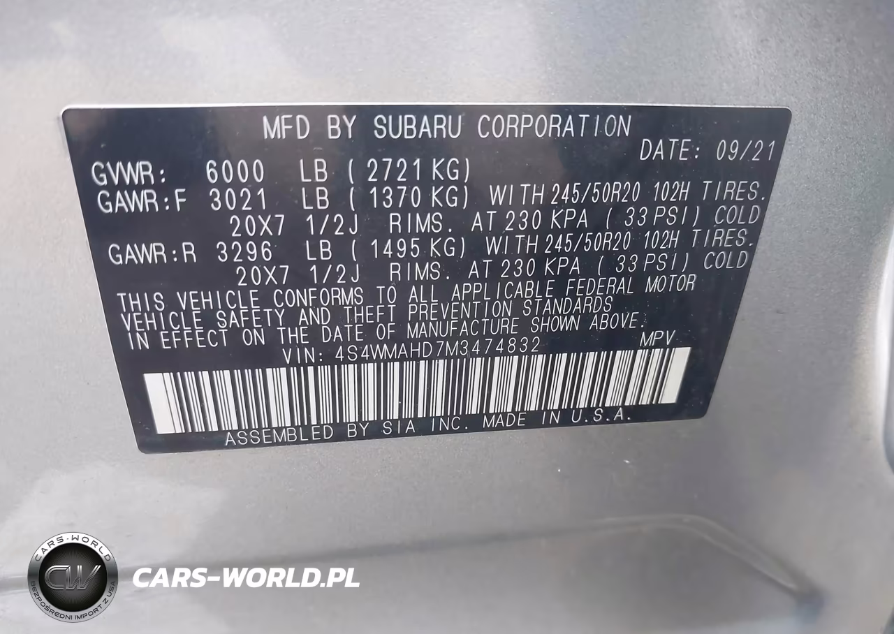 2021 Subaru Ascent Premium VIN:4S4WMAHD7M3474832 - 9