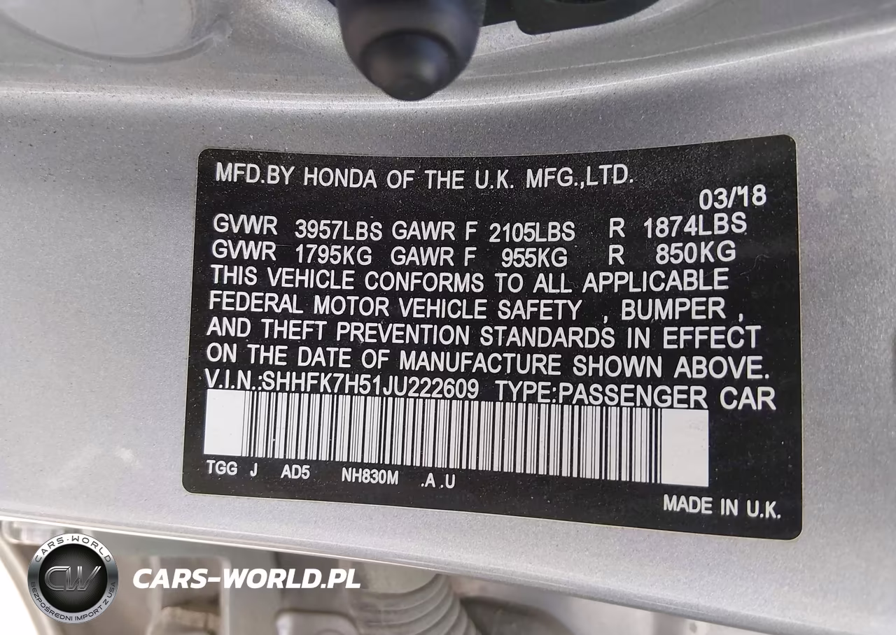 2018 Honda Civic Ex VIN:SHHFK7H51JU222609 - 9