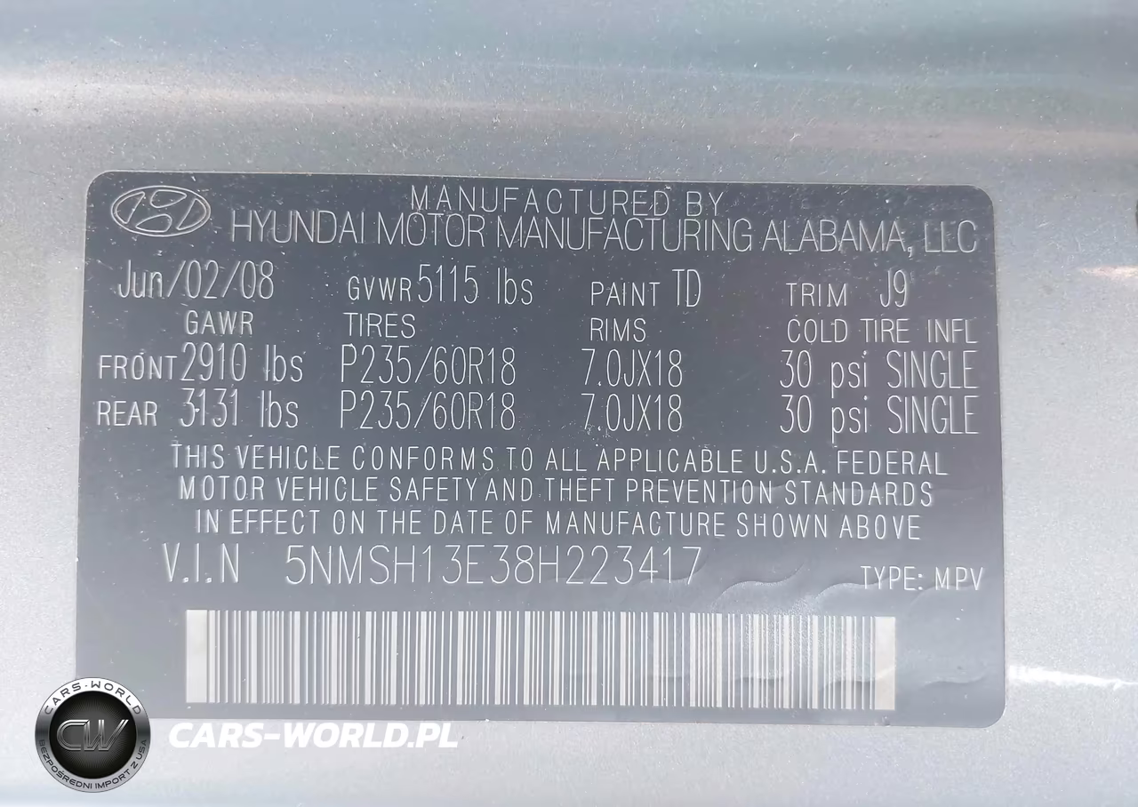 2008 Hyundai Santa Fe Limited-Se VIN:5NMSH13E38H223417 - 9