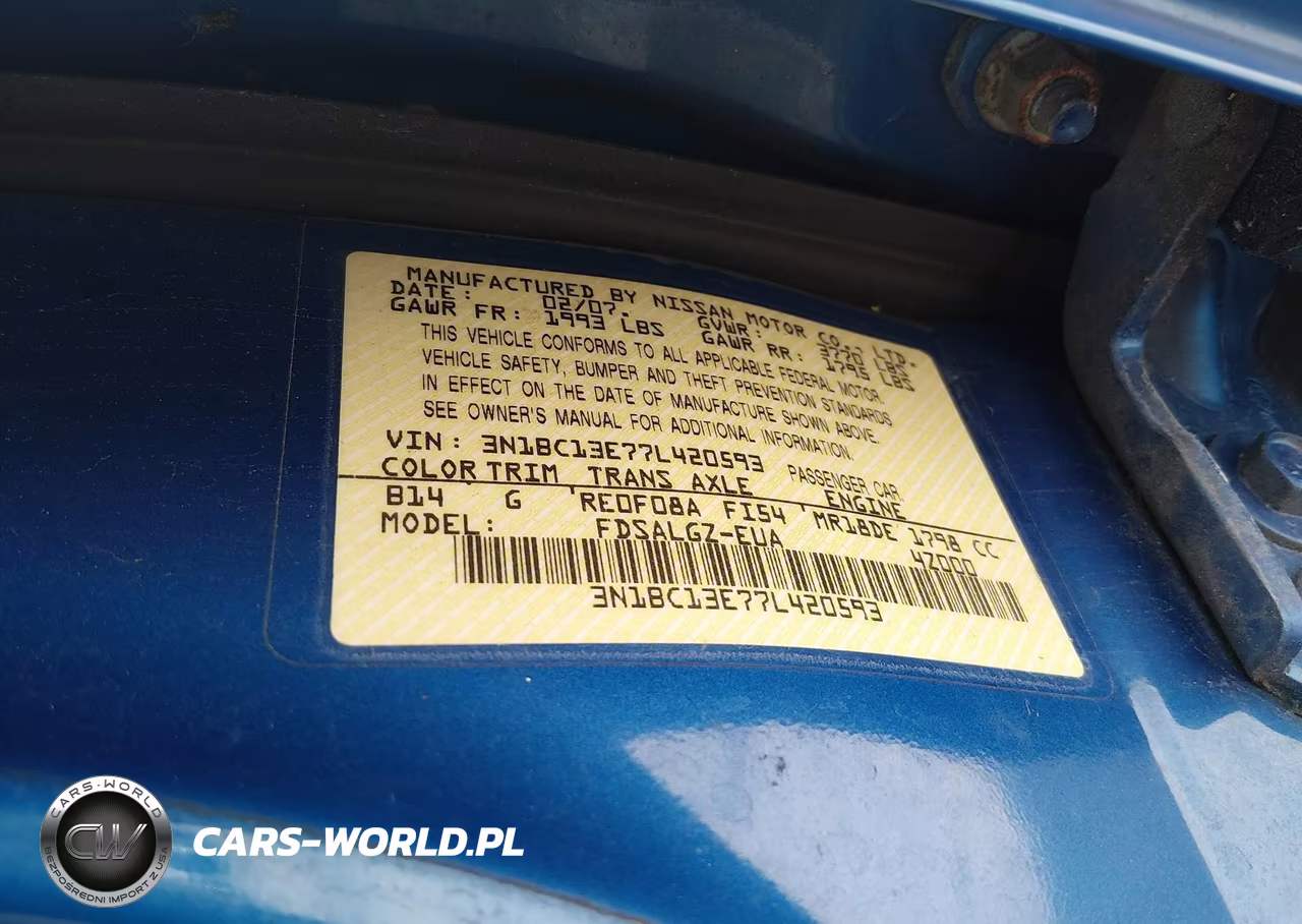 2007 Nissan Versa 1.8Sl VIN:3N1BC13E77L420593 - 9