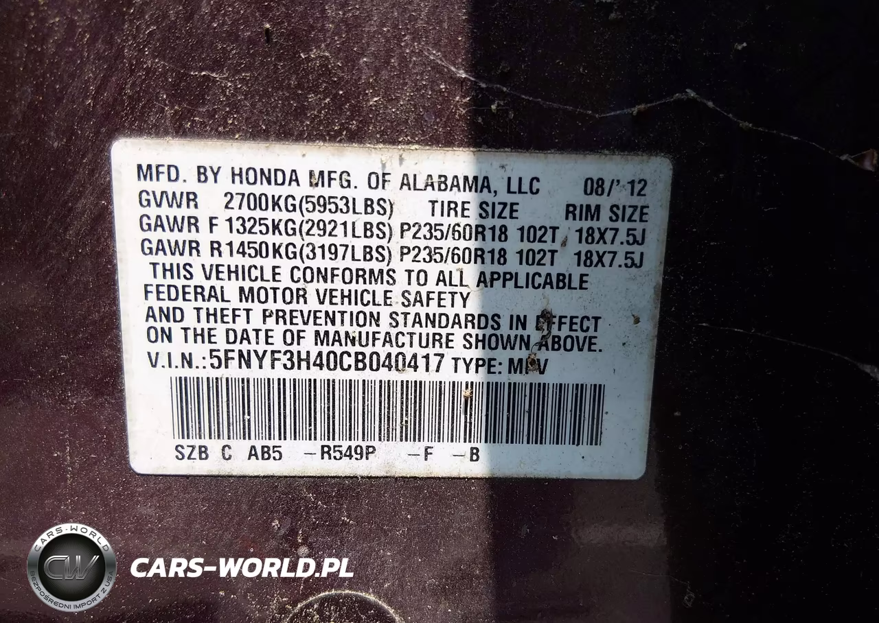 2012 Honda Pilot Ex VIN:5FNYF3H40CB040417 - 9