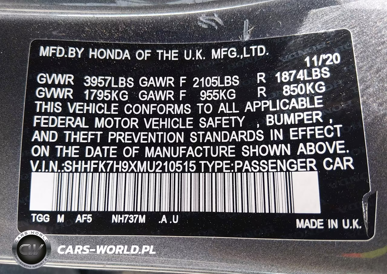 2021 Honda Civic Sport Touring VIN:SHHFK7H9XMU210515 - 9