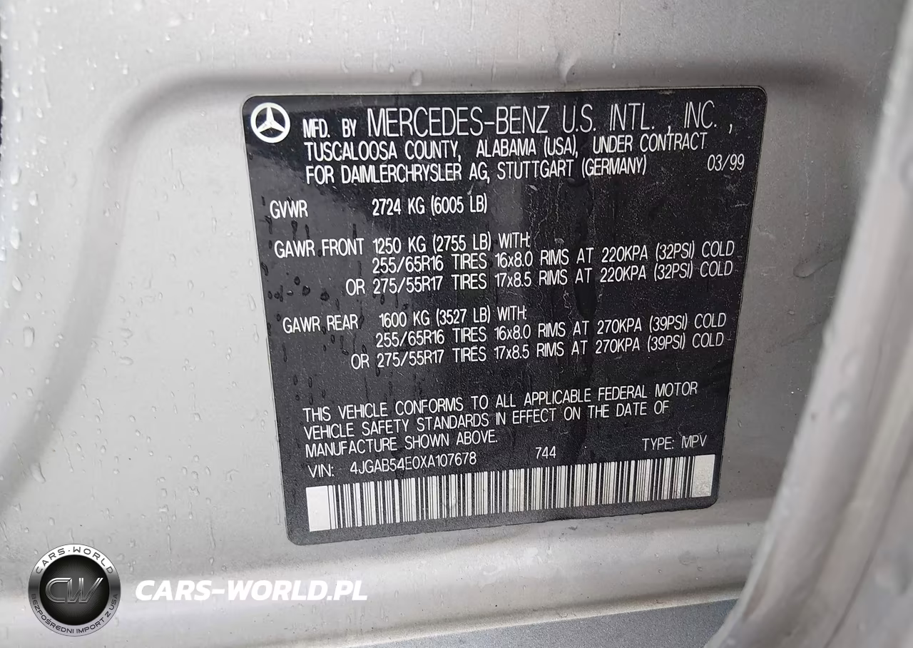 1999 Mercedes-Benz Ml 320 VIN:4JGAB54E0XA107678 - 9
