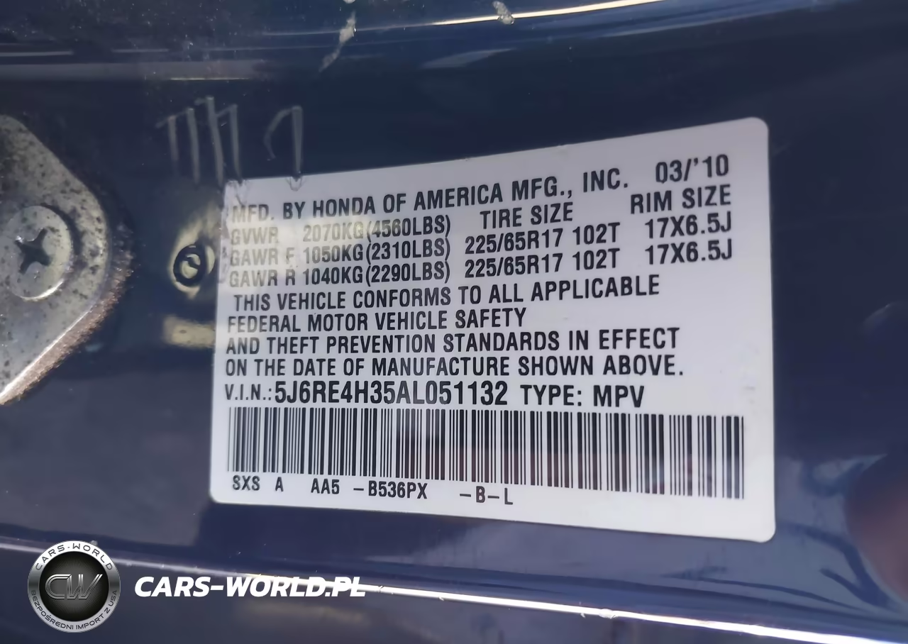2010 Honda Cr-V Lx VIN:5J6RE4H35AL051132 - 9