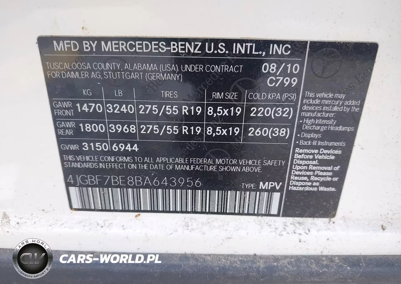 2011 Mercedes-Benz Gl 450 4Matic VIN:4JGBF7BE8BA643956 - 9