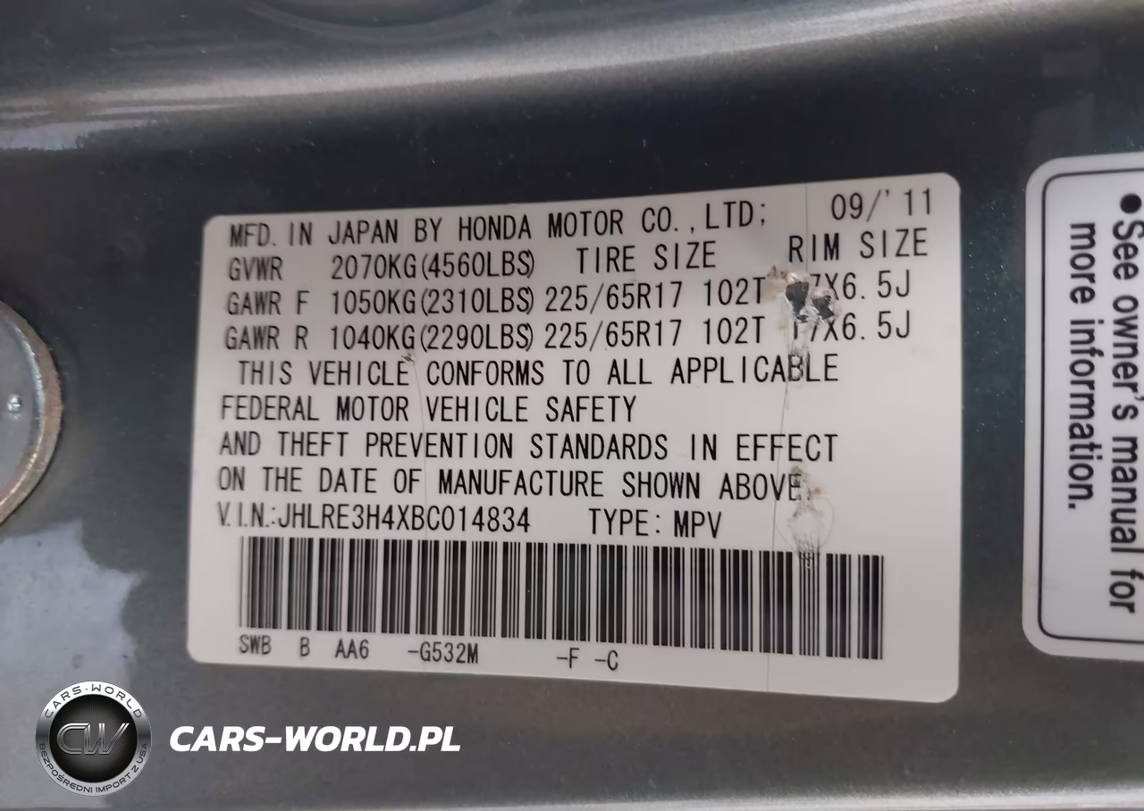 2011 Honda Cr-V Se VIN:JHLRE3H4XBC014834 - 9