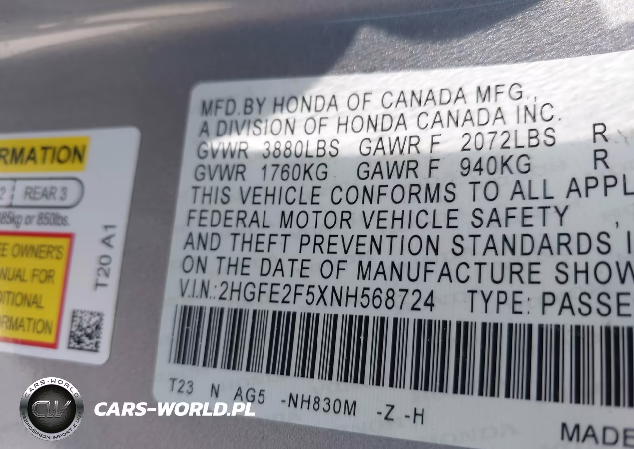 2022 Honda Civic Sport VIN:2HGFE2F5XNH568724 - 9