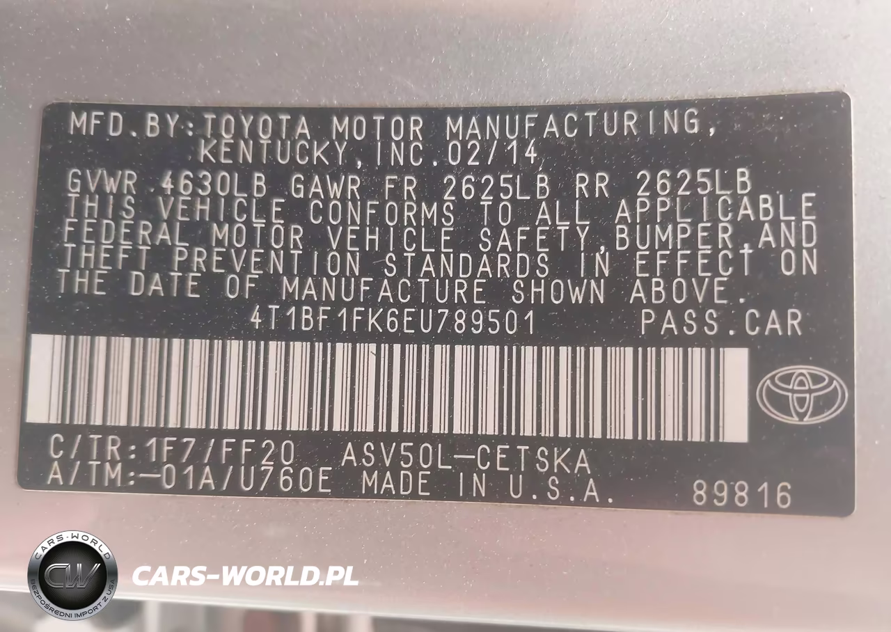 2014 Toyota Camry Se VIN:4T1BF1FK6EU789501 - 9