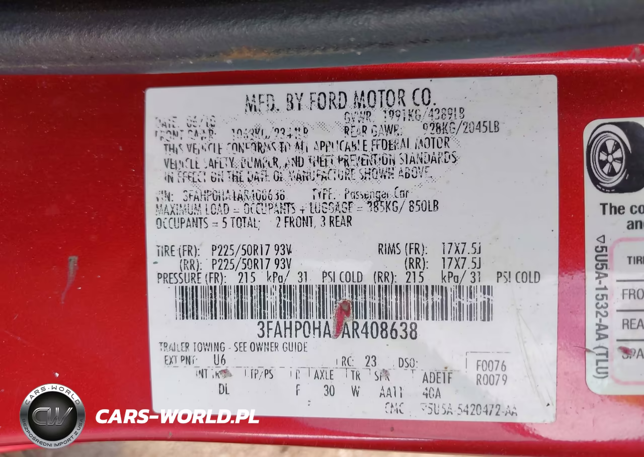 2010 Ford Fusion Se VIN:3FAHP0HA1AR408638 - 9