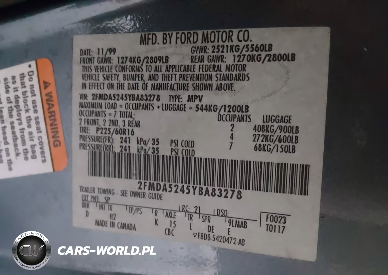 2000 Ford Windstar Se VIN:2FMDA5245YBA83278 - 9
