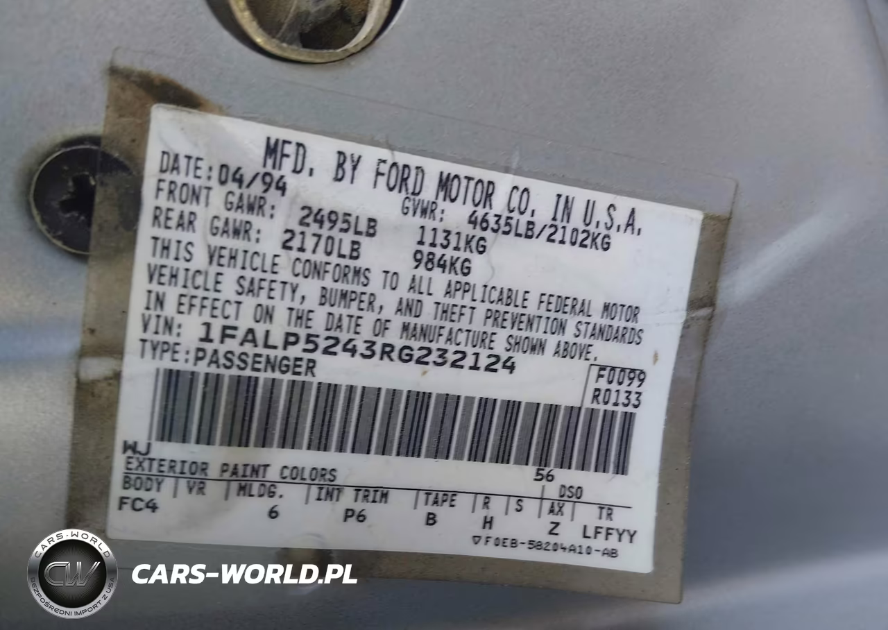 1994 Ford Taurus Gl VIN:1FALP5243RG232124 - 9