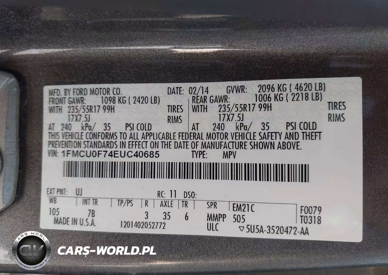 2014 Ford Escape S VIN:1FMCU0F74EUC40685 - 9
