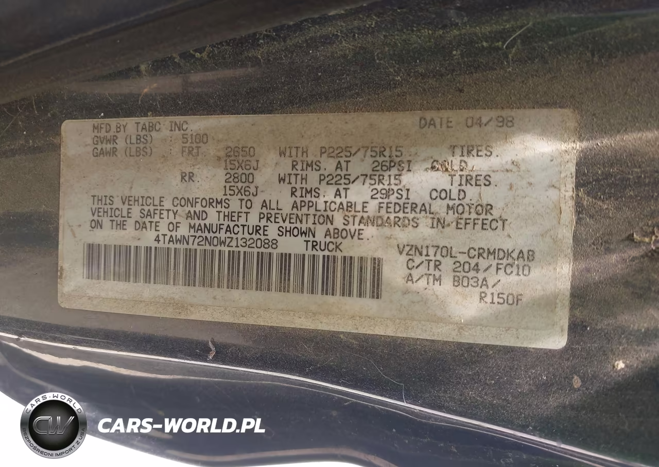 1998 Toyota Tacoma Base V6 VIN:4TAWN72N0WZ132088 - 9
