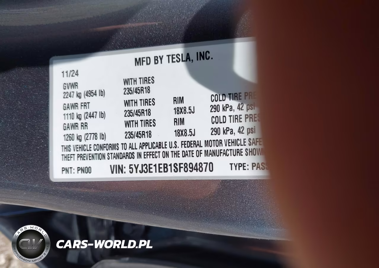 2025 Tesla Model 3 Long Range All-Wheel Drive VIN:5YJ3E1EB1SF894870 - 9
