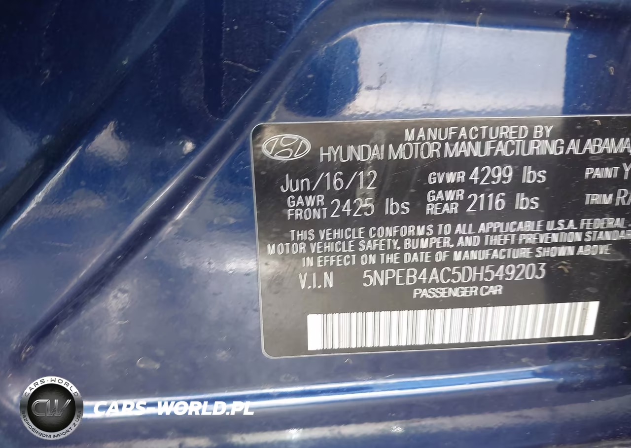 2013 Hyundai Sonata Gls VIN:5NPEB4AC5DH549203 - 9