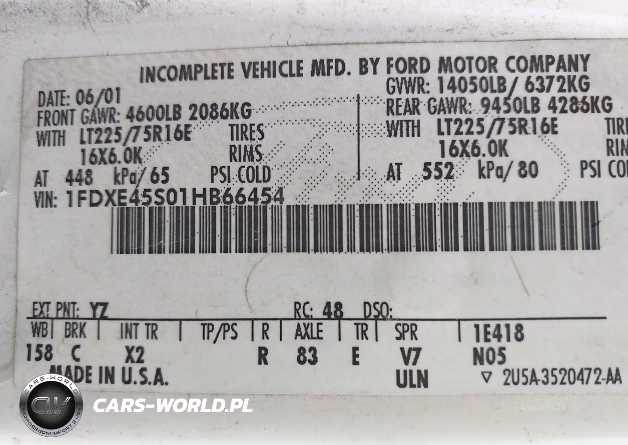 2001 Ford E-450 Cutaway Standard VIN:1FDXE45S01HB66454 - 8