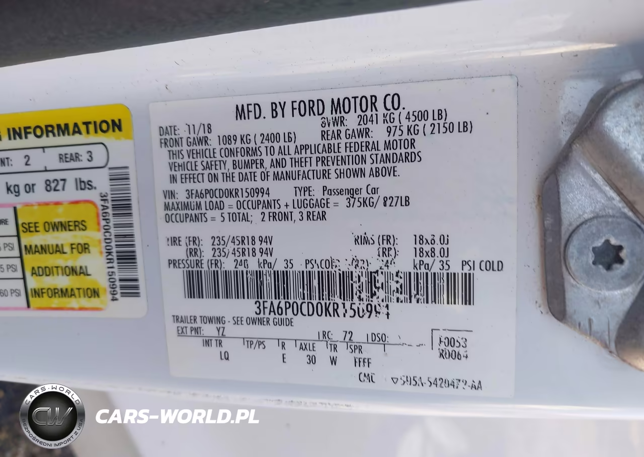 2019 Ford Fusion Sel VIN:3FA6P0CD0KR150994 - 9