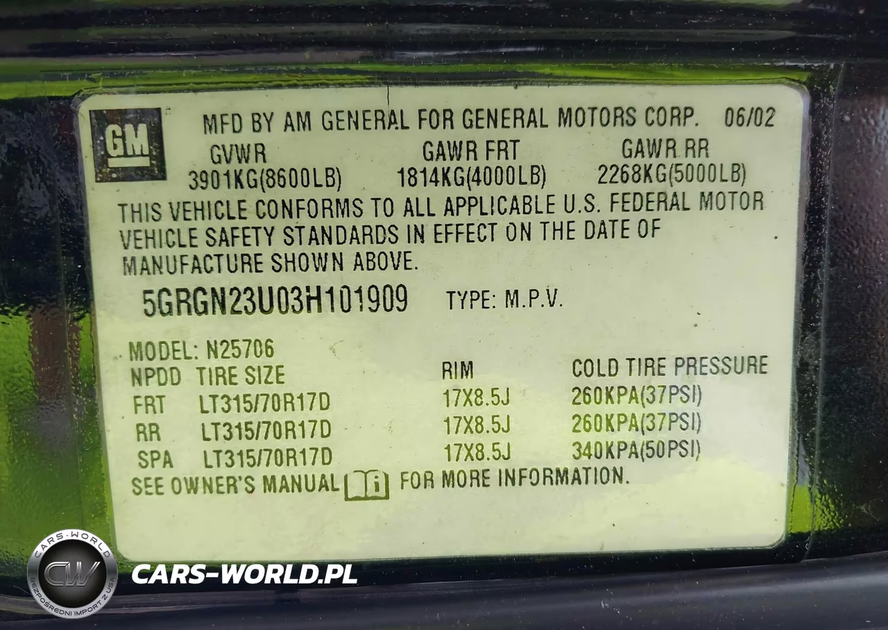 2003 Hummer H2 VIN:5GRGN23U03H101909 - 9