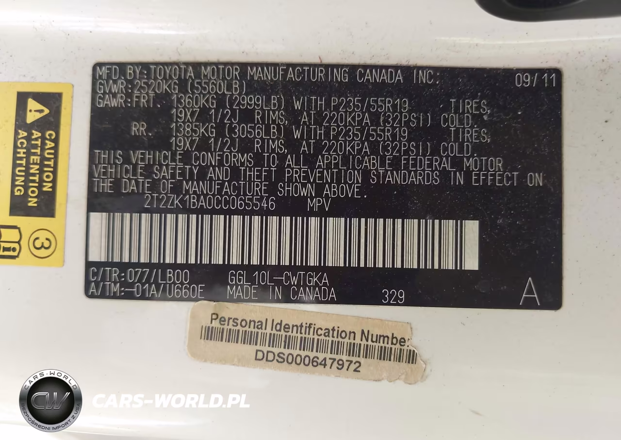 2012 Lexus Rx 350 VIN:2T2ZK1BA0CC065546 - 9