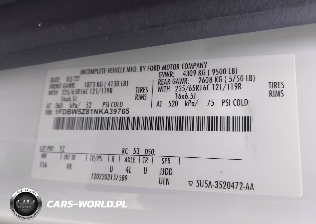 2022 Ford Transit-350 Cab VIN:1FDBW5Z81NKA39765 - 9