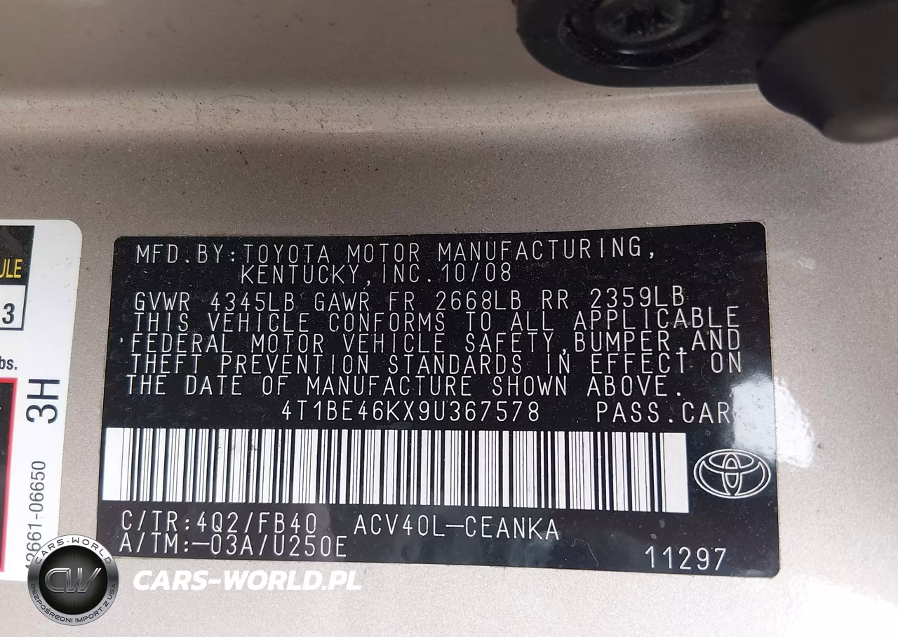 2009 Toyota Camry Le VIN:4T1BE46KX9U367578 - 9