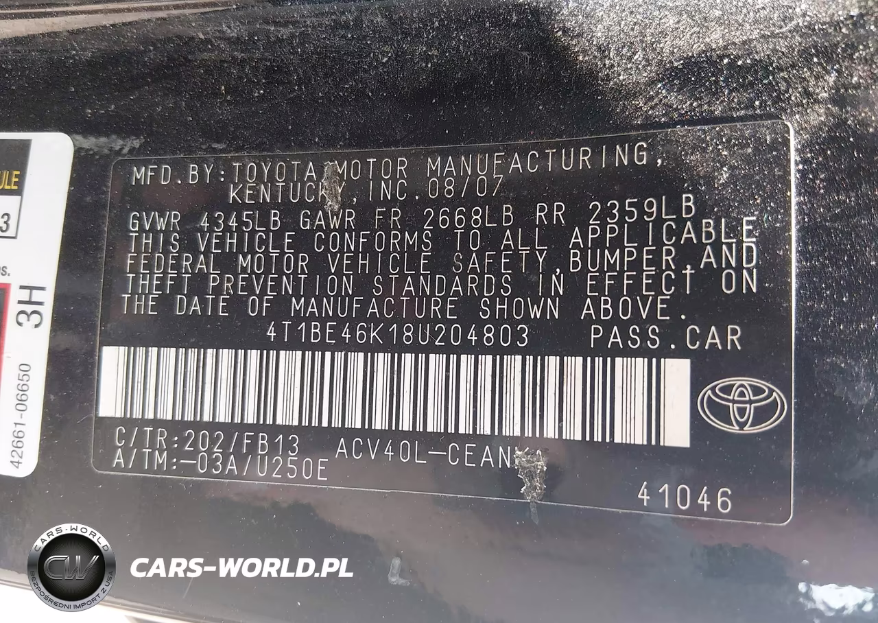 2008 Toyota Camry Le VIN:4T1BE46K18U204803 - 9