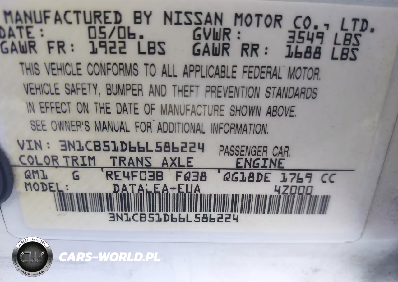 2006 Nissan Sentra 1.8S VIN:3N1CB51D66L586224 - 9