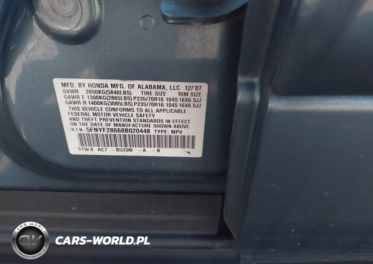 2008 Honda Pilot Ex-L VIN:5FNYF28668B020448 - 9