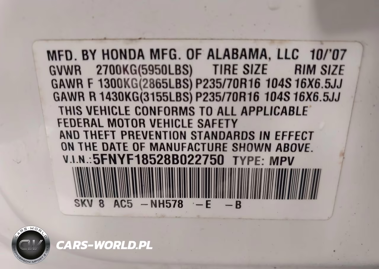 2008 Honda Pilot Ex-L VIN:5FNYF18528B022750 - 9
