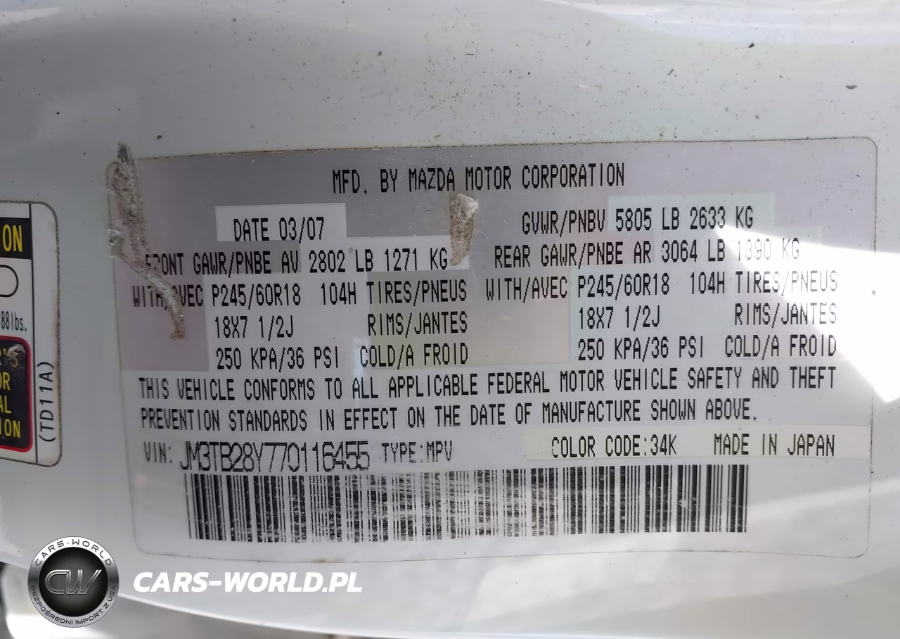 2007 Mazda Cx-9 Touring VIN:JM3TB28Y770116455 - 9