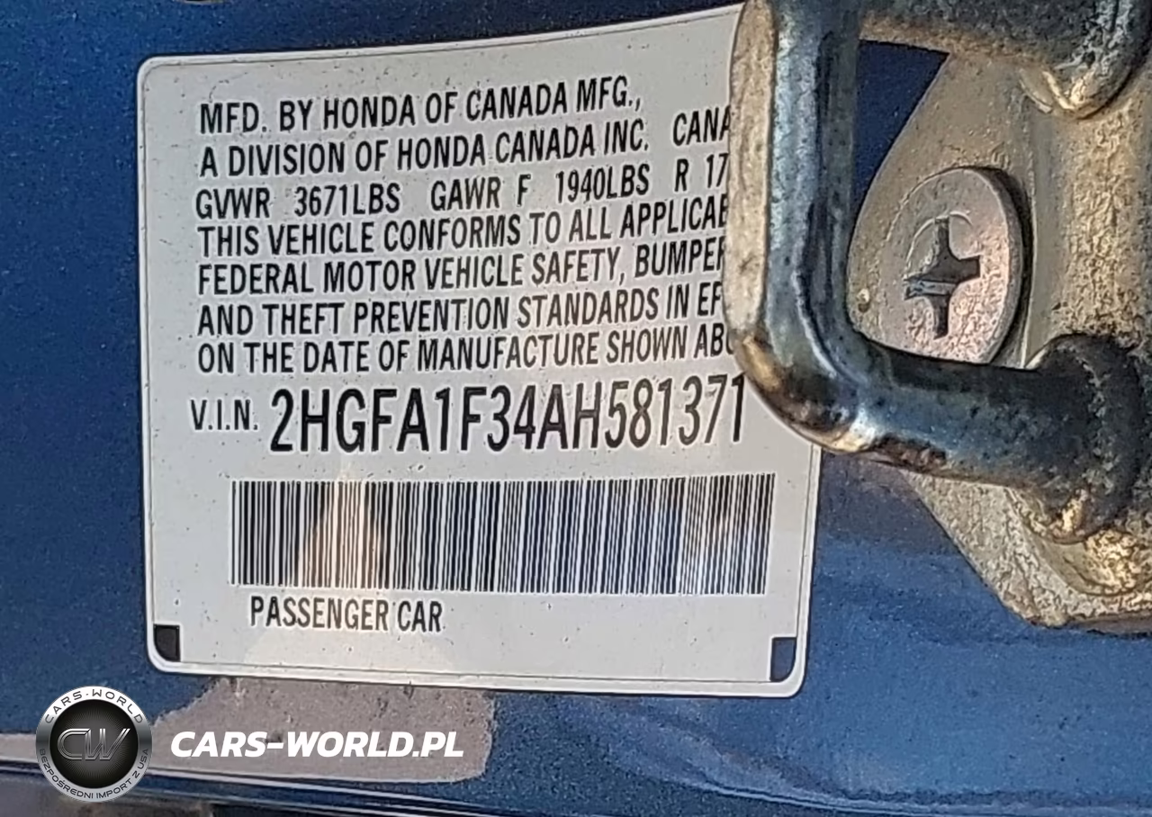 2010 Honda Civic Vp VIN:2HGFA1F34AH581371 - 9
