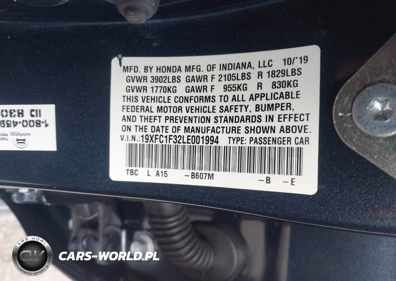 2020 Honda Civic Ex VIN:19XFC1F32LE001994 - 9