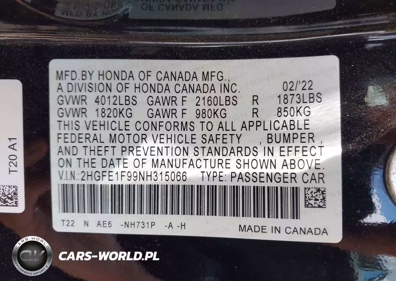 2022 Honda Civic Touring VIN:2HGFE1F99NH315066 - 9