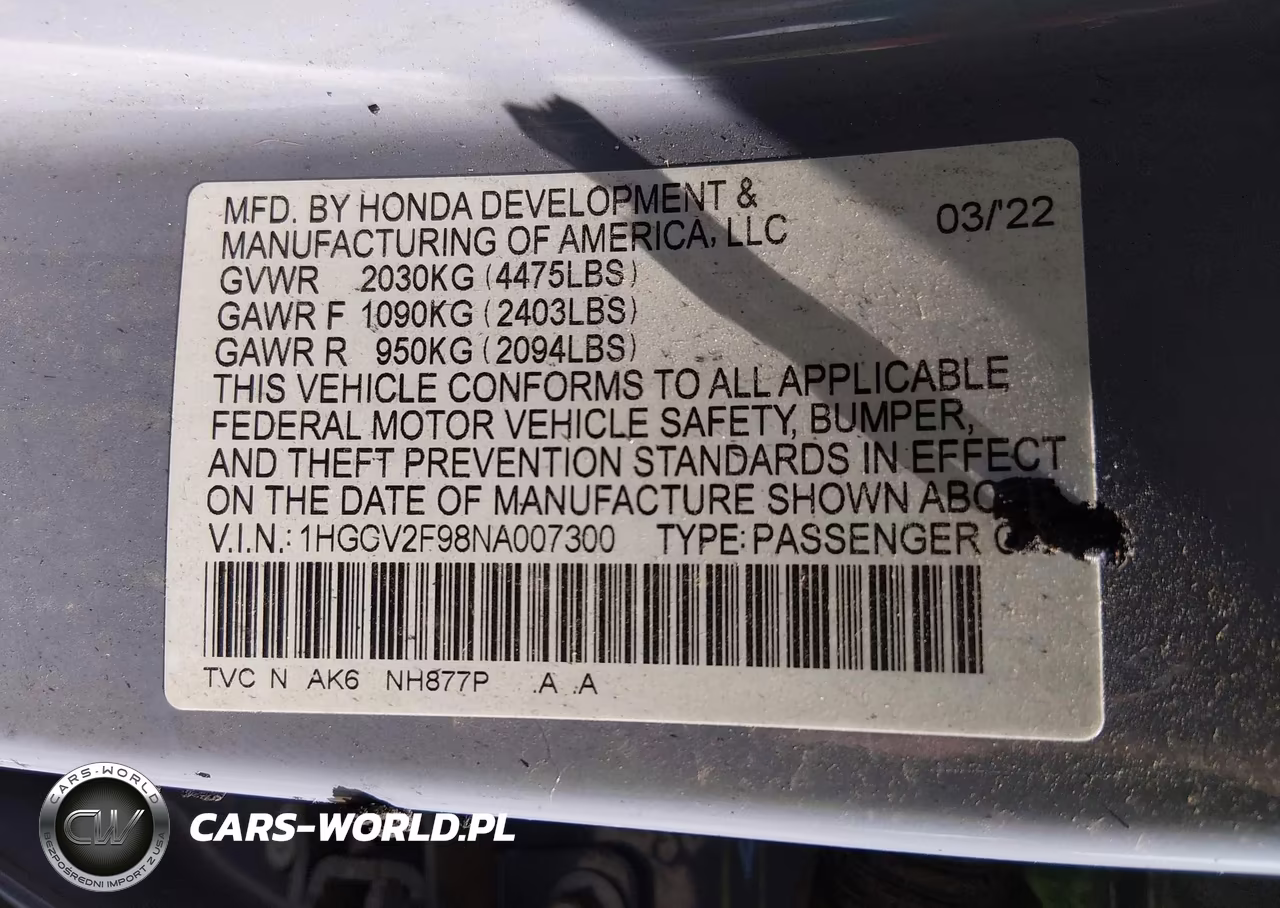 2022 Honda Accord Touring VIN:1HGCV2F98NA007300 - 9